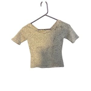 Gap Vintage Mohair Blend Short Sleeve Sweater Gray Scoop Neck Knit Top Womens S